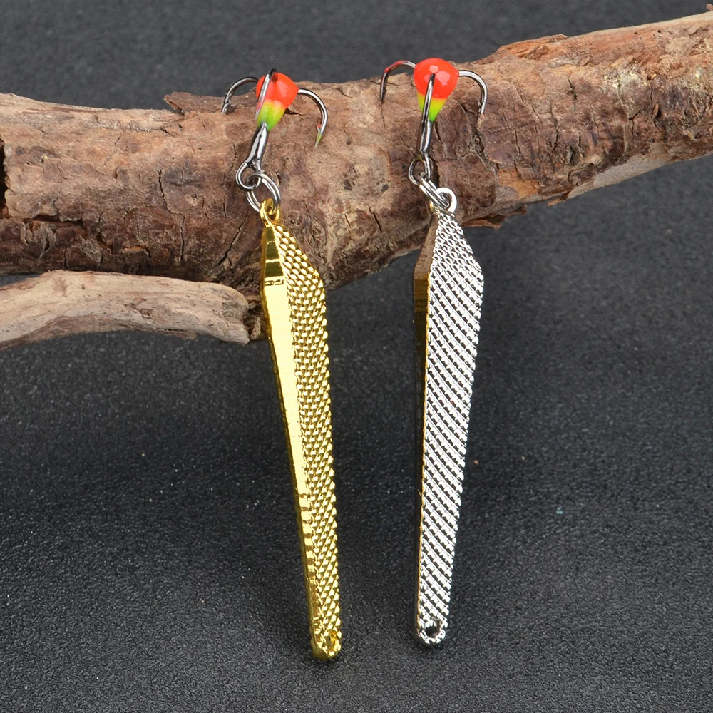 FISH KING-señuelo de pesca en hielo de 55mm/6g, 1 cuchara de piezas, giratorio de Metal dorado y plateado, cebo de pesca de invierno, anzuelo triple, señuelos duros para Lucio - imagen 5