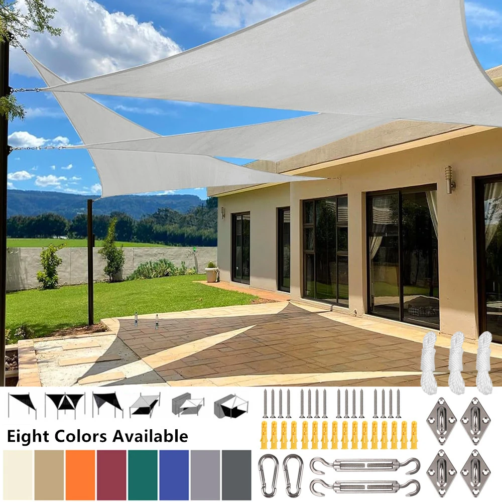Toldo triangular de 2/3/3,6/5M con cuerdas de sujeción, refugio solar transpirable resistente a la intemperie, velas para sombra de sol, toldo de tela para exteriores