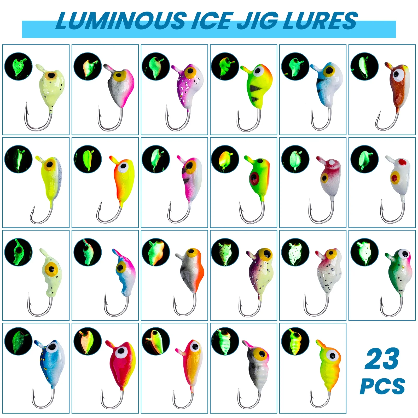 Goture-Juego de anzuelos de pesca en hielo, Set de señuelos bónicos de 1,5g, 2g, luminoso y vívido, con caja de aparejos, para invierno - imagen 2