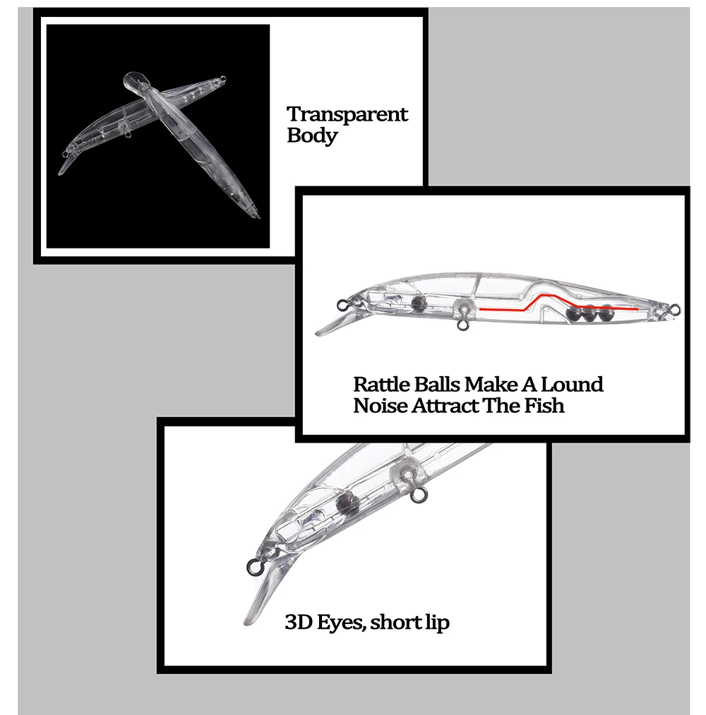 Chan'sHuang 20 piezas 9,6 CM/12 CM sonajero flotante sin pintar señuelo de pececillo cebo en blanco aparejos de pesca DIY - imagen 3