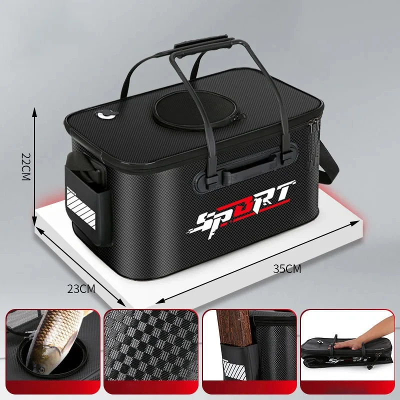 Cubo de pescado de un solo hombro, peces vivos, tanque de agua portátil plegable, caja de camping de viaje, caja de pesca al aire libre, equipo de pesca - imagen 4