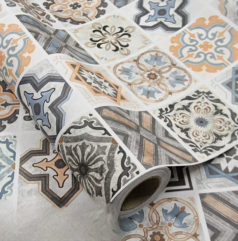 Pegatinas de pared impermeables de PVC de 40cm, papel tapiz autoadhesivo para baño, cocina, armario a prueba de aceite, renovación, estilo europeo, hogar 3D - imagen 4