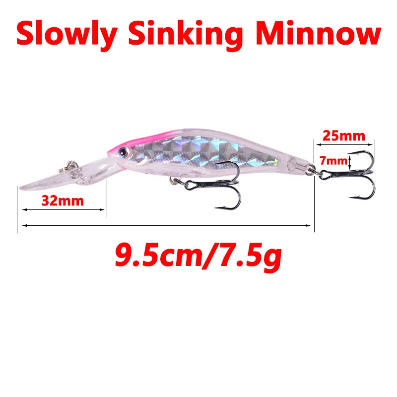 5 piezas, un juego de señuelos de pesca en forma de pececillos de diferentes colores, wobblers láser de plástico de hundimiento lento, cebo artificial para perca, carpa, lucio, crankbait - imagen 3