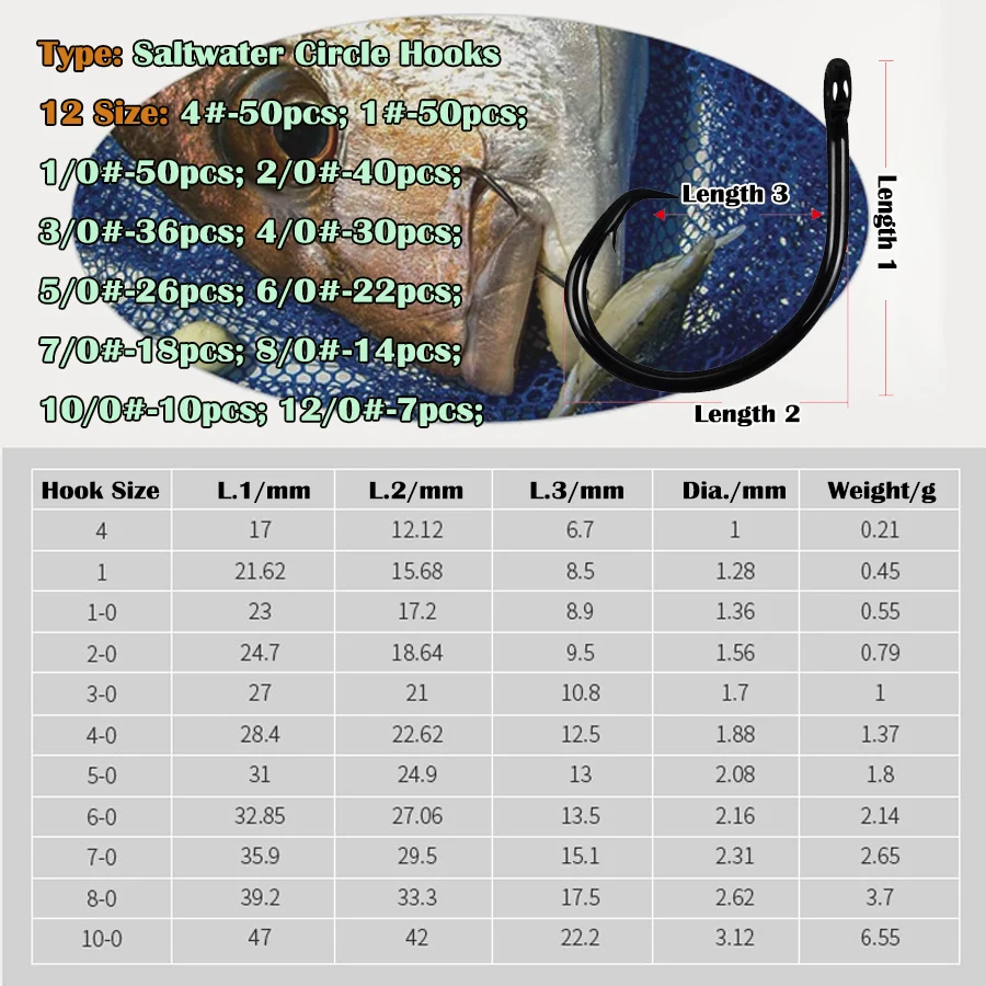 Anzuelo de atún, anzuelos circulares compensados para gran juego, anzuelo de pesca de agua salada 4 # 1 # 1/0 # 2/0 # 3/0 # 4/0 # 5/0 # 6/0 # 7/0 # 8/0 # 10/0 # 12/0 # - imagen 4