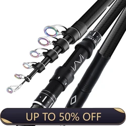 Caña de Surf telescópica de 2,1-4,5 M, caña de pescar giratoria para viajes, agua salada, agua dulce, lanzamiento de energía, Surfcasting, caña de Baitcasting de carbono