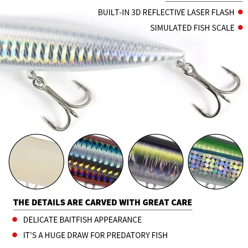 ¡Venta caliente de 3 piezas! ¡Peltura peces! Señuelos de pesca con cebo duro, 3 tamaños, cuerpo reflectante súper láser, adecuado para pesca de lubina - imagen 4