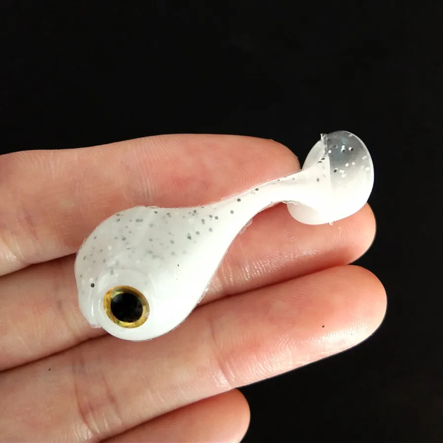 6 uds 45mm 3g cabeza grande ojos 3D cola de paleta simulación suave señuelo de pesca doble Color Artificial Jigging silicona Swimbait - imagen 4