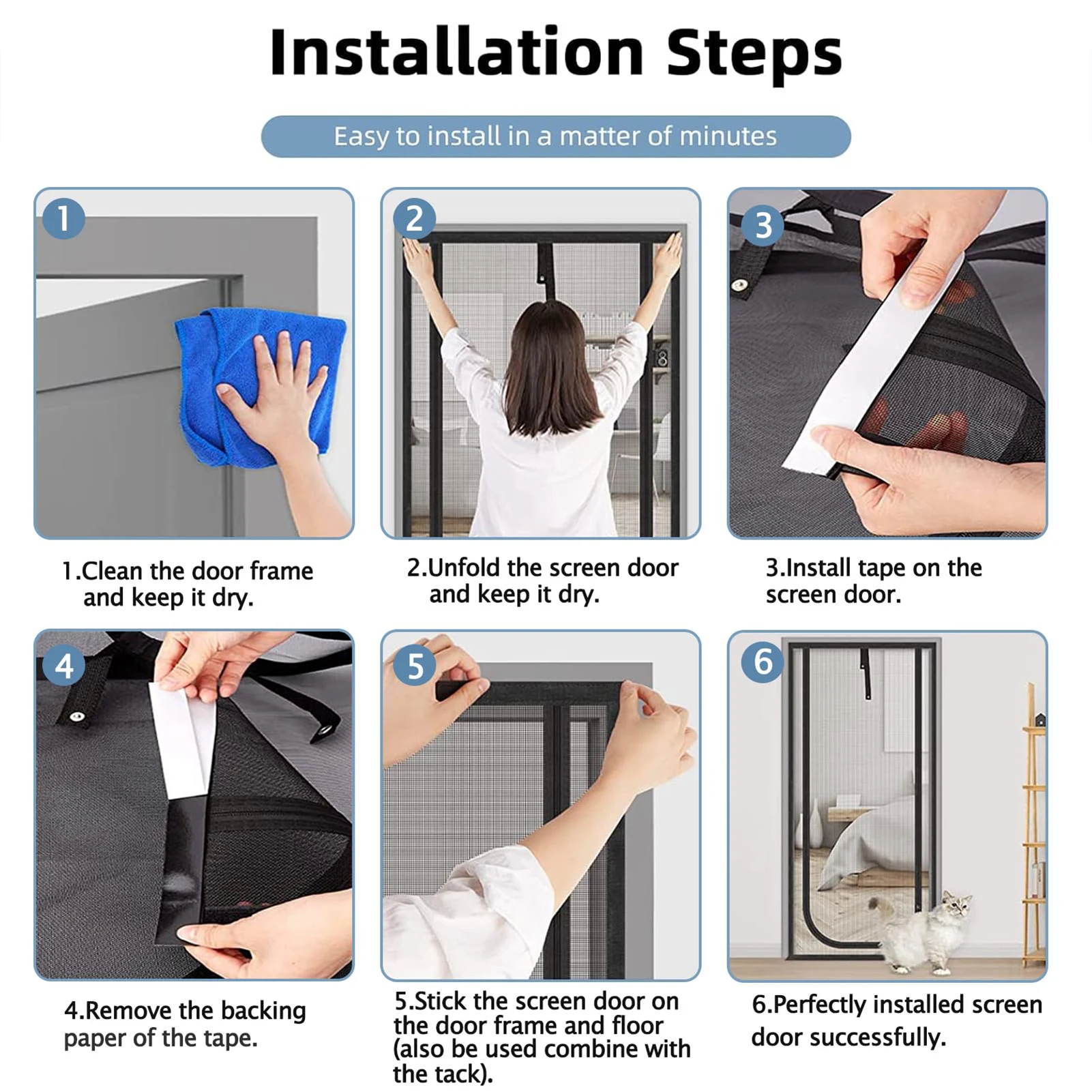Pantalla de puerta con cremallera Anti-gato PPT Nano cortina de puerta con apertura hacia arriba y forma de apertura izquierda pantalla de malla antimosquitos para sala de estar de mascotas - imagen 4