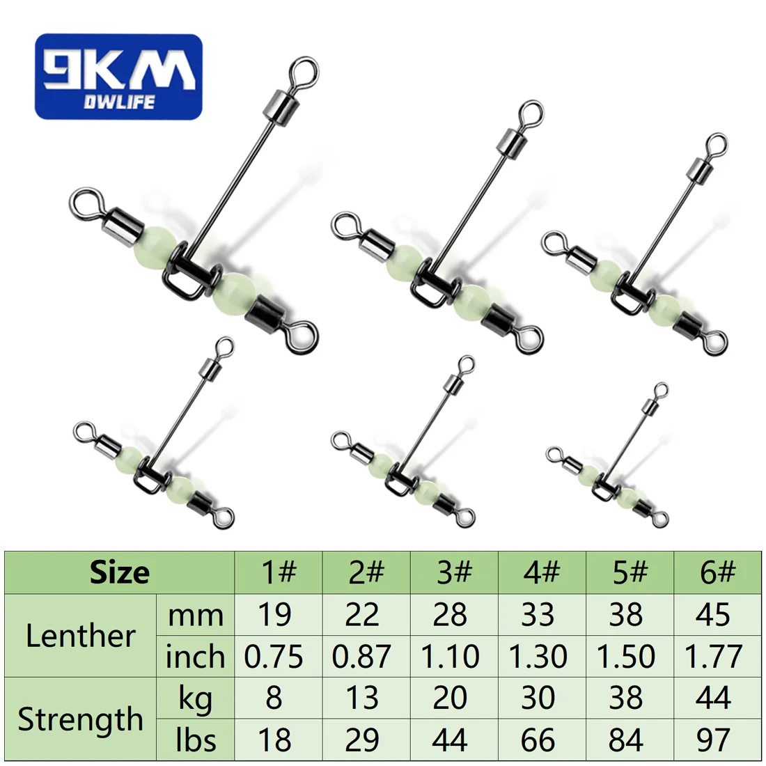Giratorios de 3 vías, 15 ~ 60 uds., aparejos giratorios de pesca de tres vías, barril de pesca en forma de T de acero inoxidable, giratorio con cuentas brillantes - imagen 2