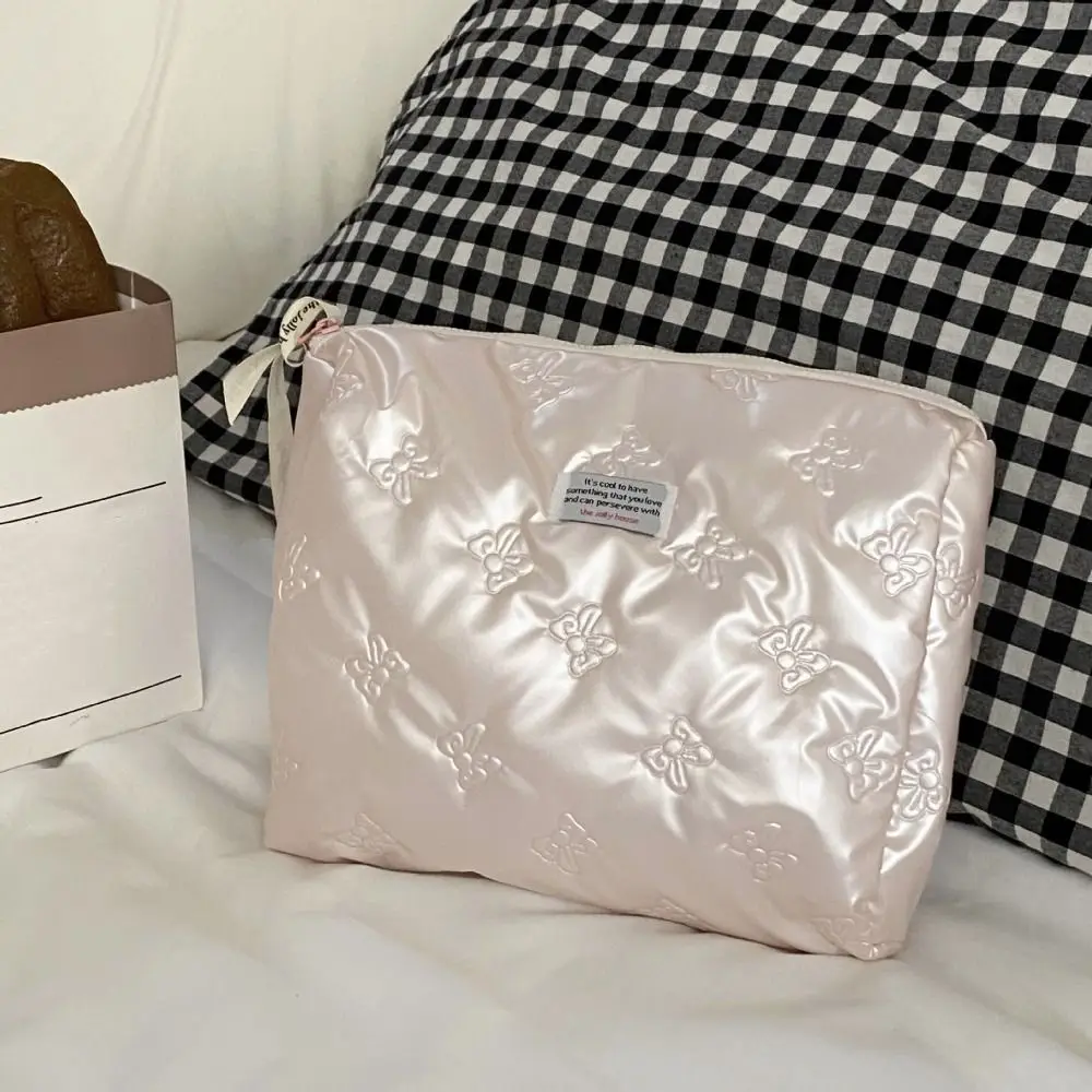 Bolsa de cosméticos de Material PU, compartimento de almacenamiento, decoración de lazo, bolsa de aseo, bolso de maquillaje con cremallera multifunción, almacenamiento de maquillaje - imagen 5