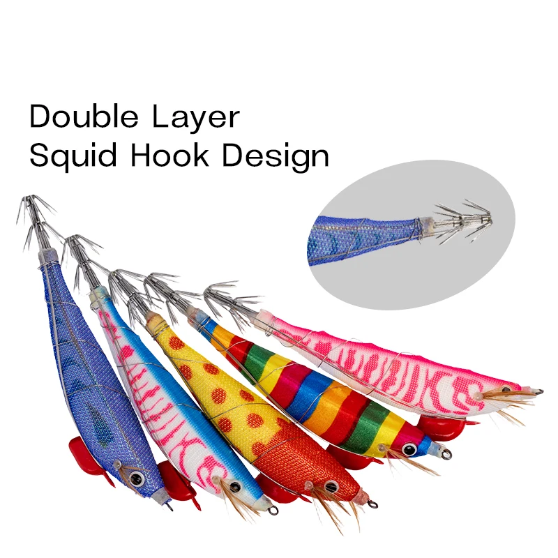 5 uds anzuelo luminoso de calamar juego de camarones de madera señuelos de pesca de sepia de aguas profundas cebos duros de pesca de agua salada - imagen 5