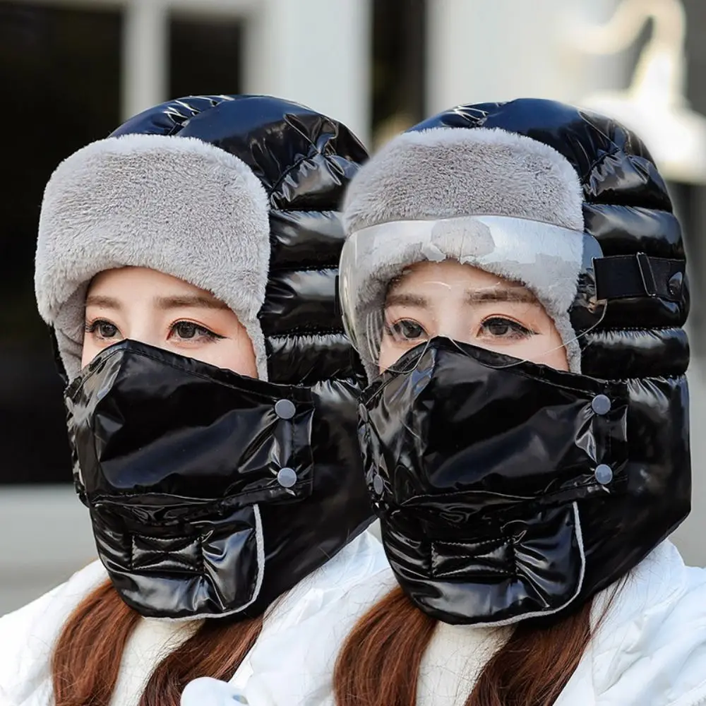 3 unids/set ruso Ushanka sombreros de felpa de invierno con gafas capucha ciclismo gorra a prueba de viento gorros de nieve engrosamiento invierno cálido orejeras - imagen 4