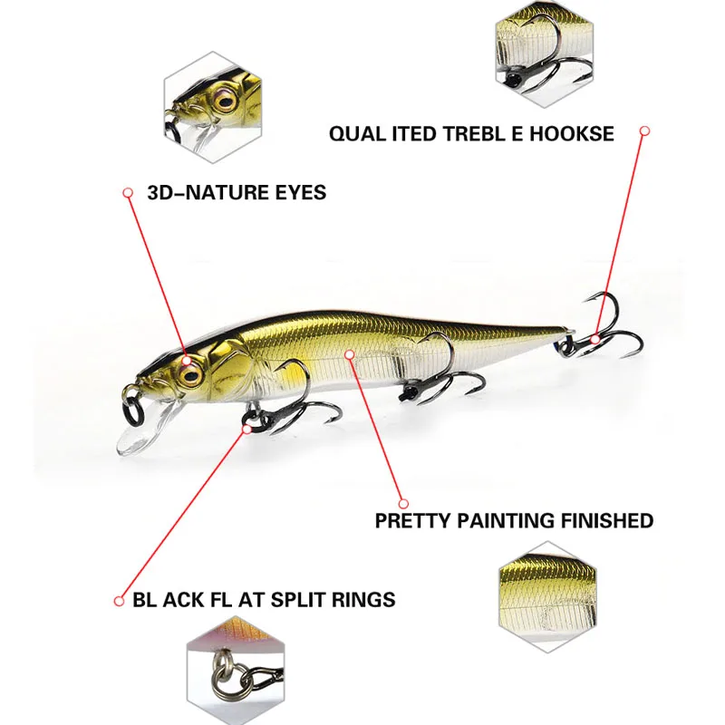 Señuelo de Pesca flotante, cebo duro Artificial de tiro largo, 97mm, 9g, Wobblers para Lucio, trucha, carpa, Swimbait - imagen 5