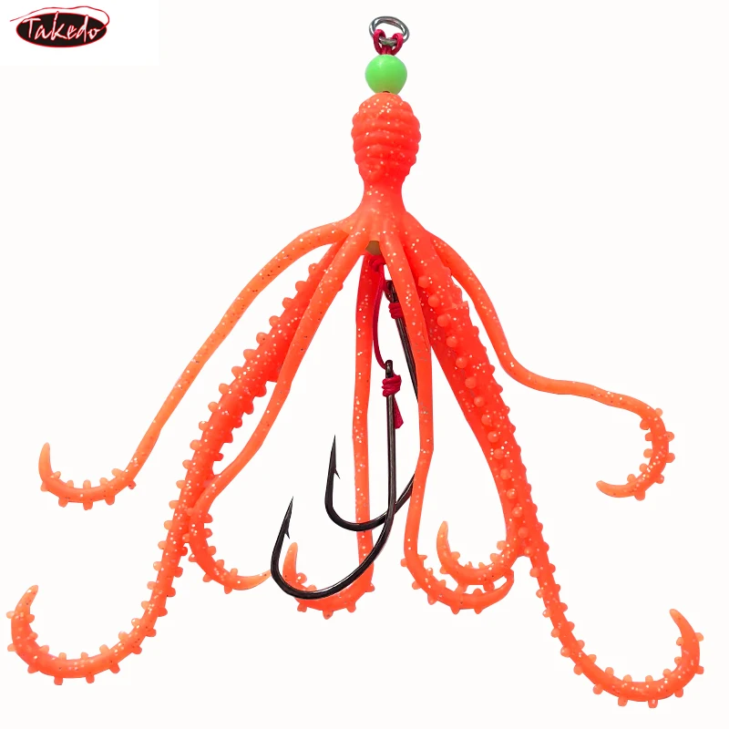TAKEDO 2 unids/bolsa 10G señuelo Skrit de calamar 26 #   Gancho TPR falda de pulpo UV señuelos blandos Trolling cebo Artificial luminoso para bajo atún - imagen 2