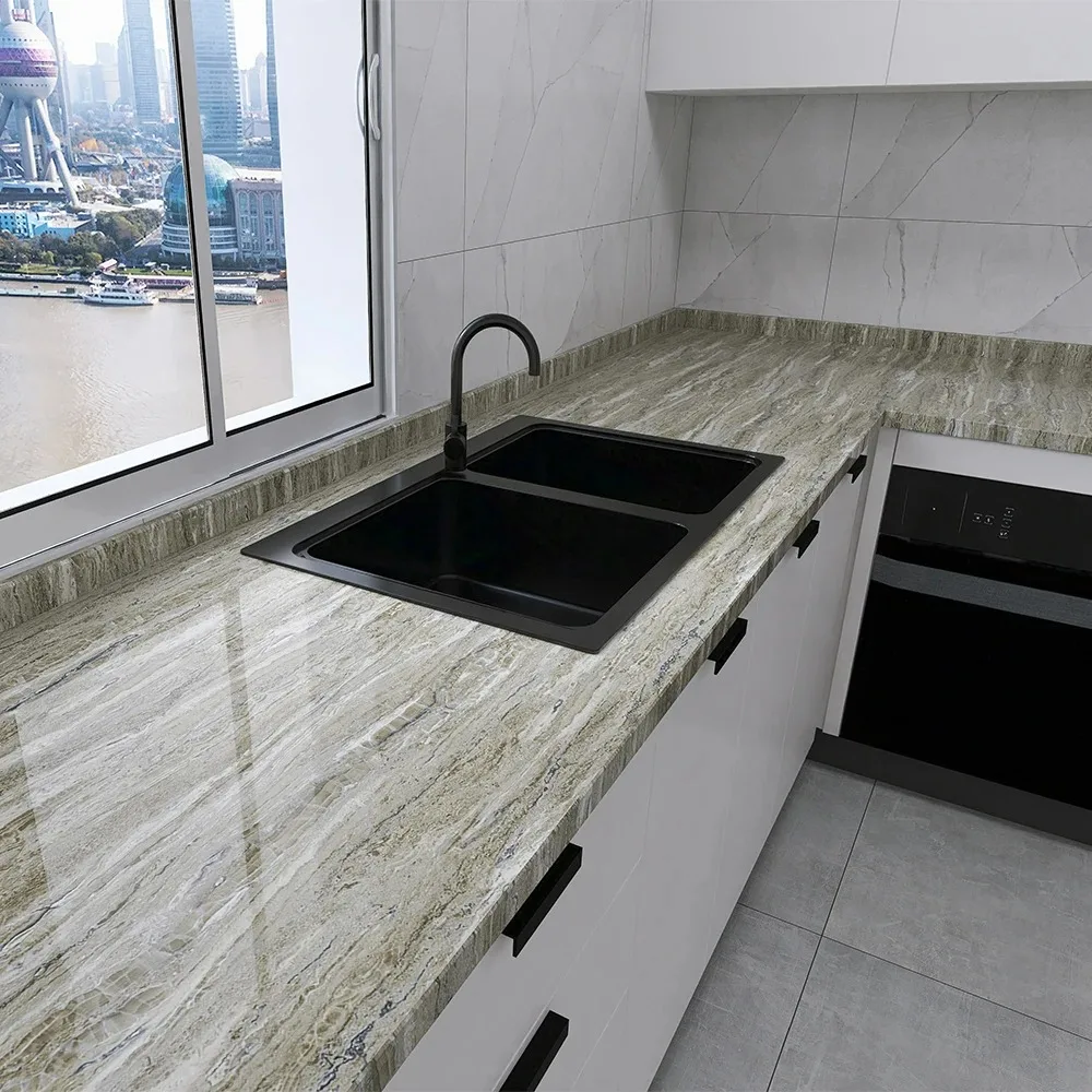 Papel tapiz adhesivo, pegatina decorativa de mármol, renovación de baño y cocina, papel decorativo de 40cm de ancho, lámina impermeable a prueba de aceite para pared