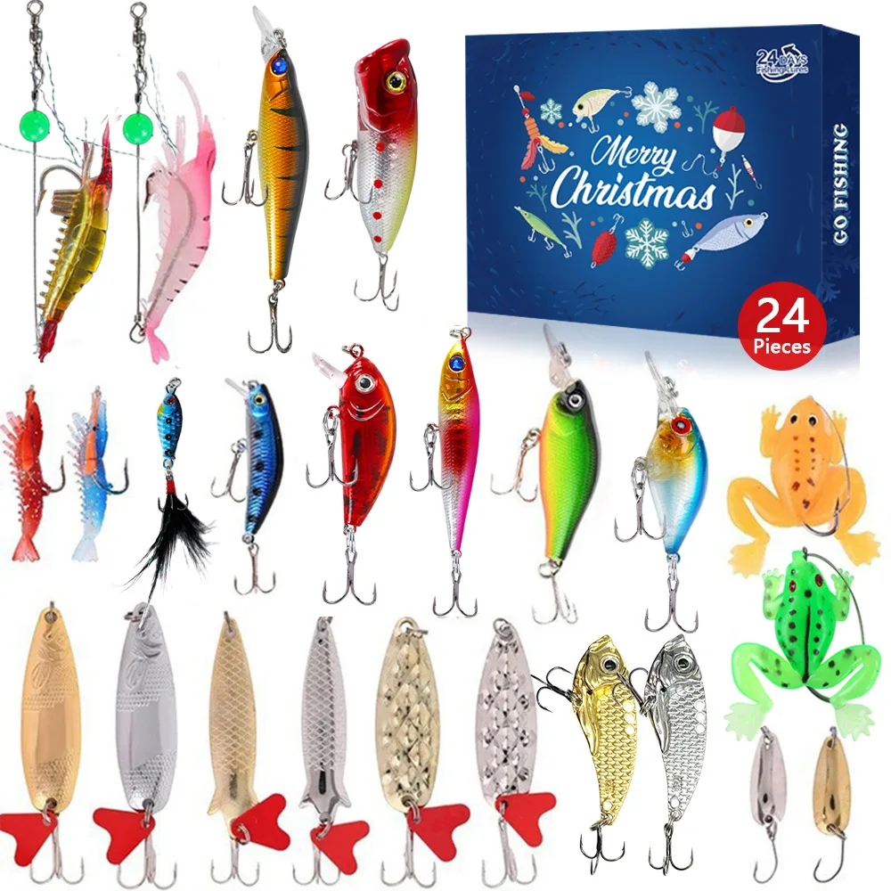 Calendario de Adviento Pesca Cuenta regresiva de Navidad, Calendario de Adviento de aparejos de pesca para peces Hombres adultos Adolescentes Niños, Regalo sorpresa de Navidad - imagen 2