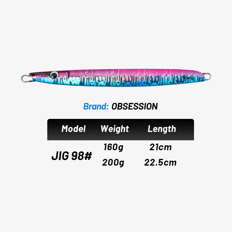 OBSESSION J98 160g 200g pesca luminosa cebo de Jigging de Metal revestimiento láser plantillas duras señuelo agua salada señuelos de plantilla de hundimiento rápido - imagen 2