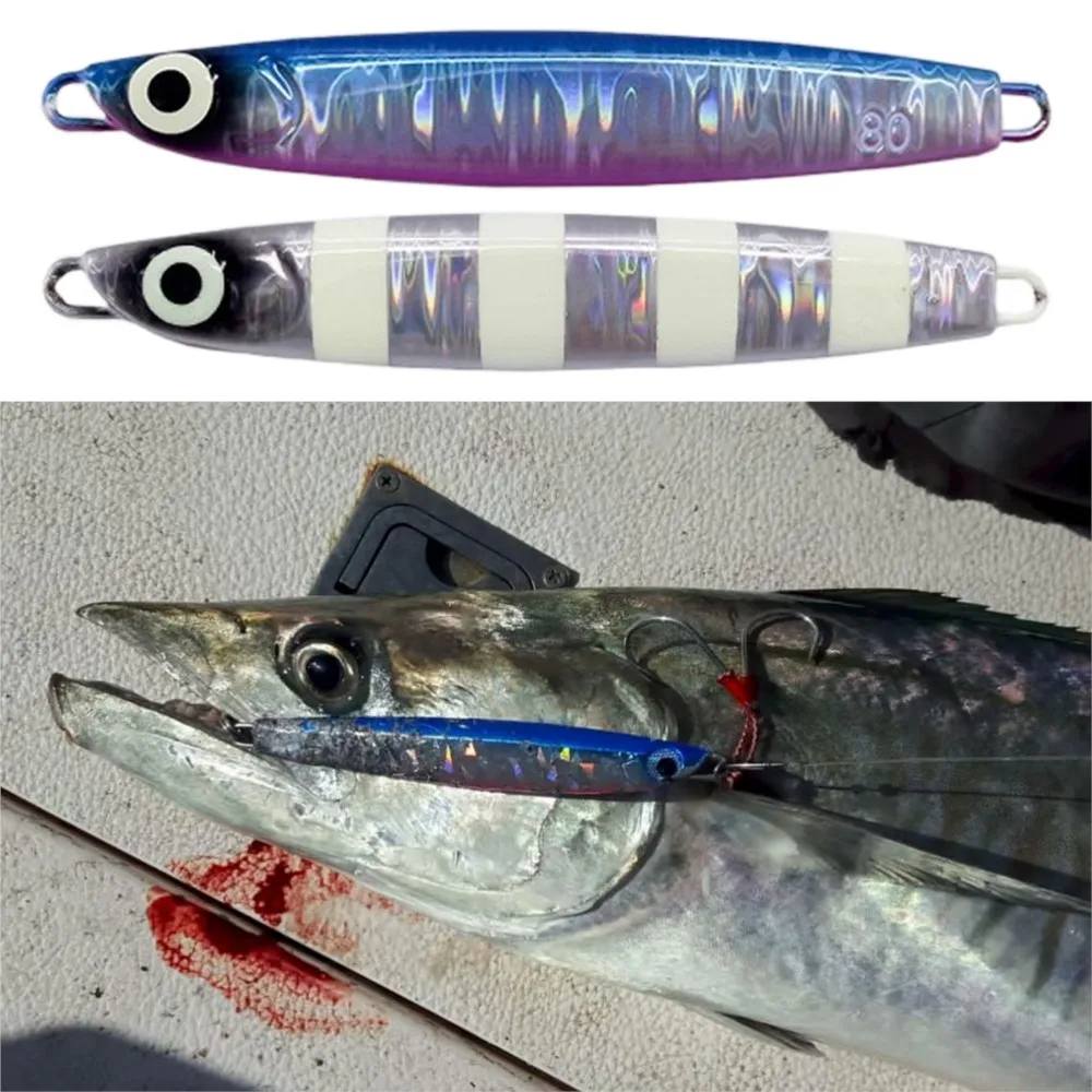 Jigging en alta mar para agua salada, plantilla de Metal de 80g120g160g, señuelo de atún 3D, cebo duro para lubina, Mahi Marlin, caballa, aparejos de pesca para barco - imagen 2