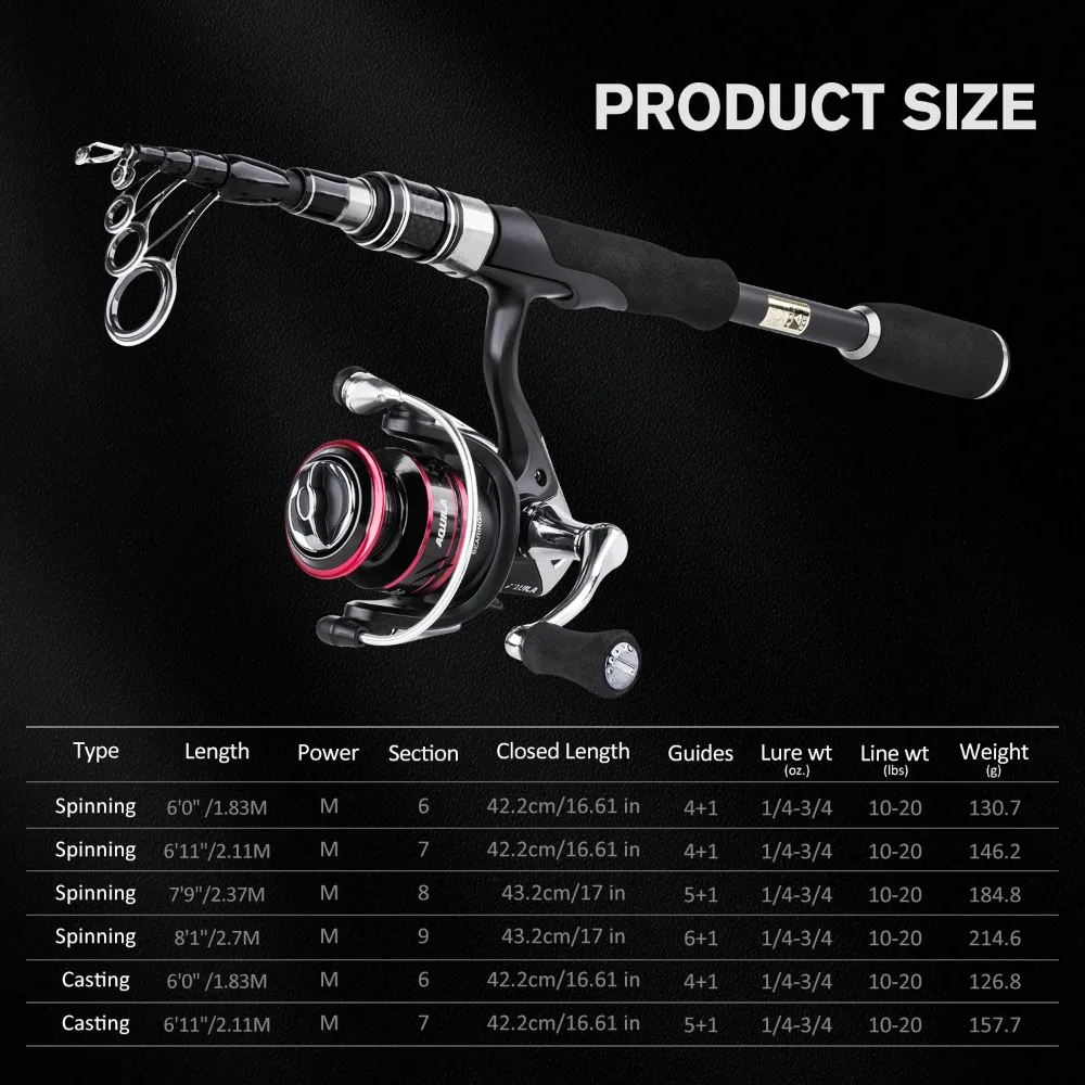 GOTURE-caña de pescar con señuelo, longitud máxima de 43,2 cm, giratoria, portátil, de viaje, utilizada para lubina, trucha, Walleye, Crappie - imagen 5