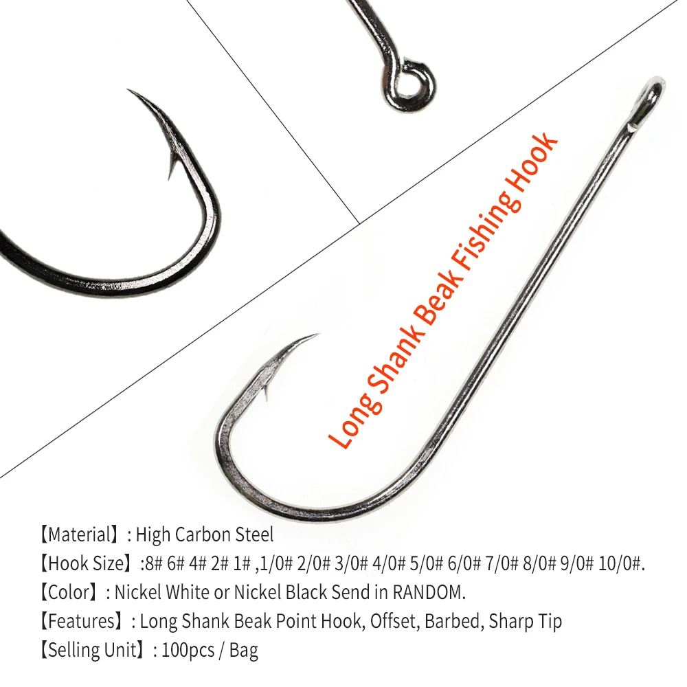 Wifreo-anzuelo de pesca de pico de vástago largo, 10/20 piezas, aparejo de pulpo Offset, #8-#10/0, aparejos de púas de pesca de agua salada - imagen 5