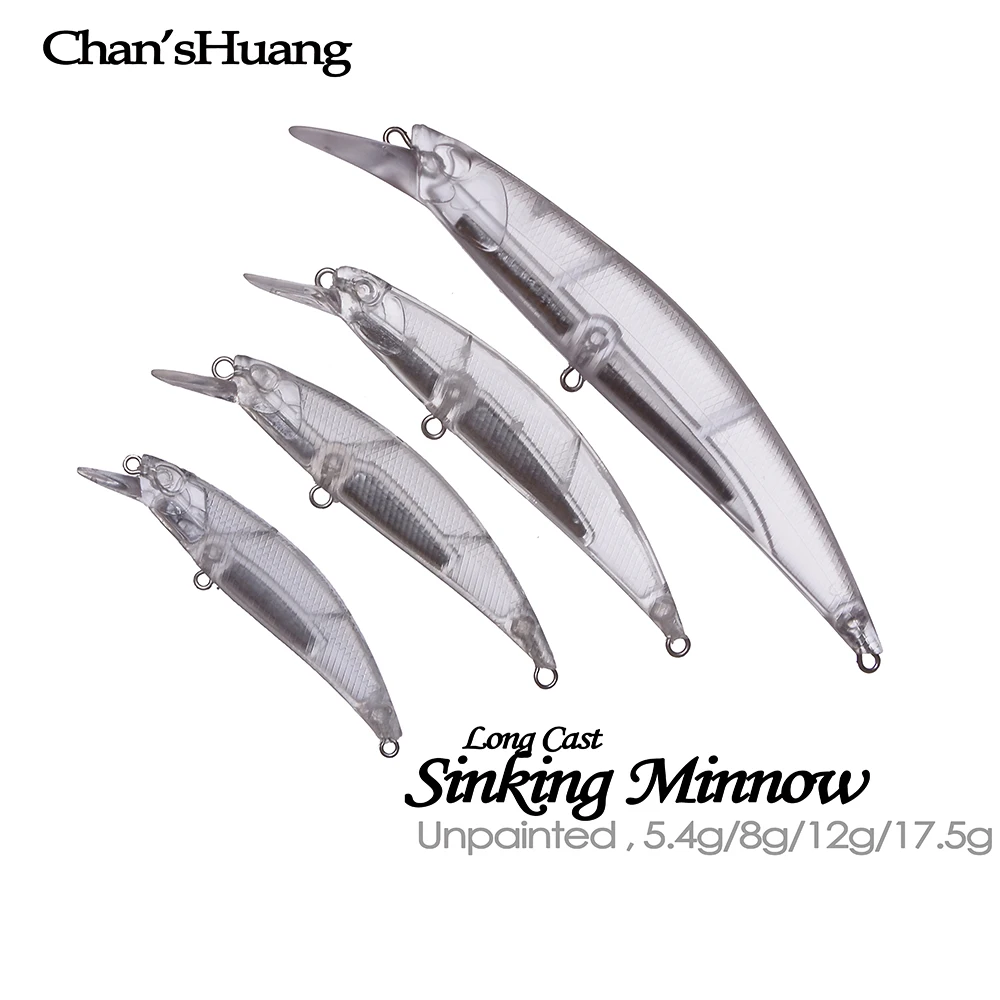 Chan'sHuang 20 piezas Señuelos de pesca en blanco sin pintar 5,4g/8g/12g/17,5g hundimiento Minnow cebo de pesca Artificial de fundición larga