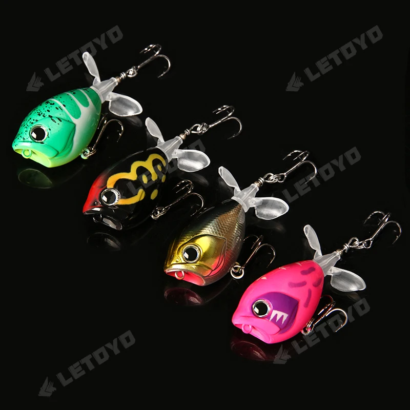 LETOYO 50mm 60mm flotante Popper señuelo Topwater hélice giratoria cebos duros para lubina pescado negro - imagen 5