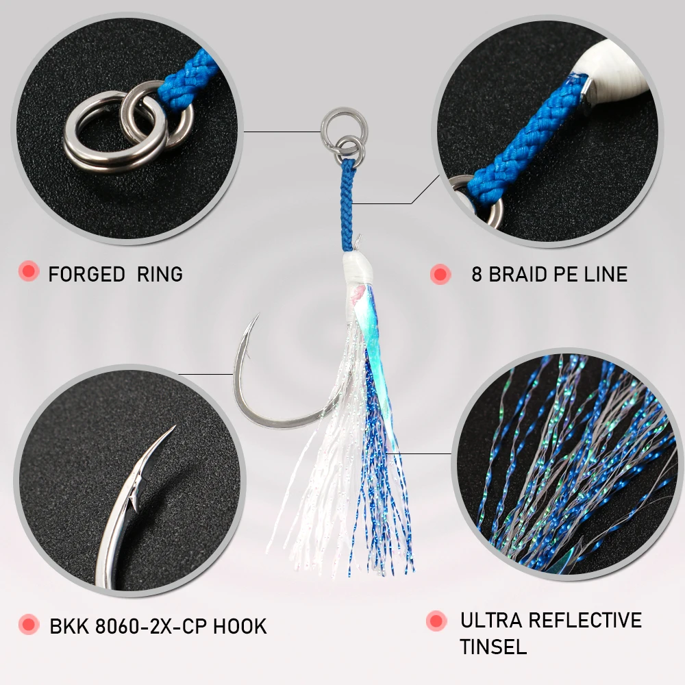 JIGGING PRO 1/0 2/0 3/0 4/0 anzuelos de asistencia de Jigging gancho único para señuelo de plantilla de Metal pesca en agua salada - imagen 3