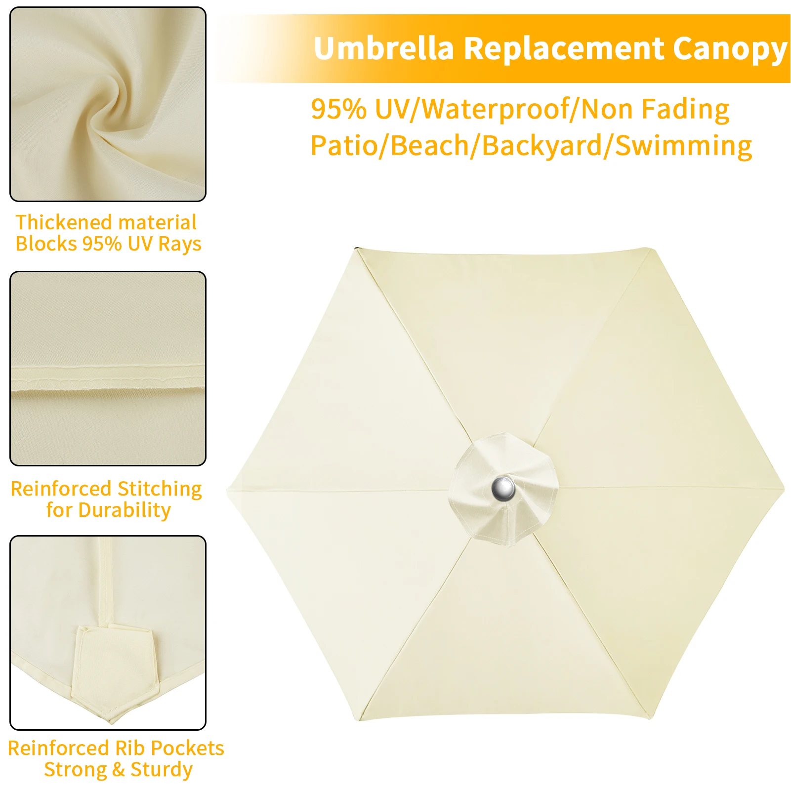 Reemplazo de dosel de sombrilla de Patio, 6/8 pliegues, 2/2, 5/2, 7/3M, protección UV, impermeable, sombrilla de jardín, cubierta de lluvia, reemplazo - imagen 5