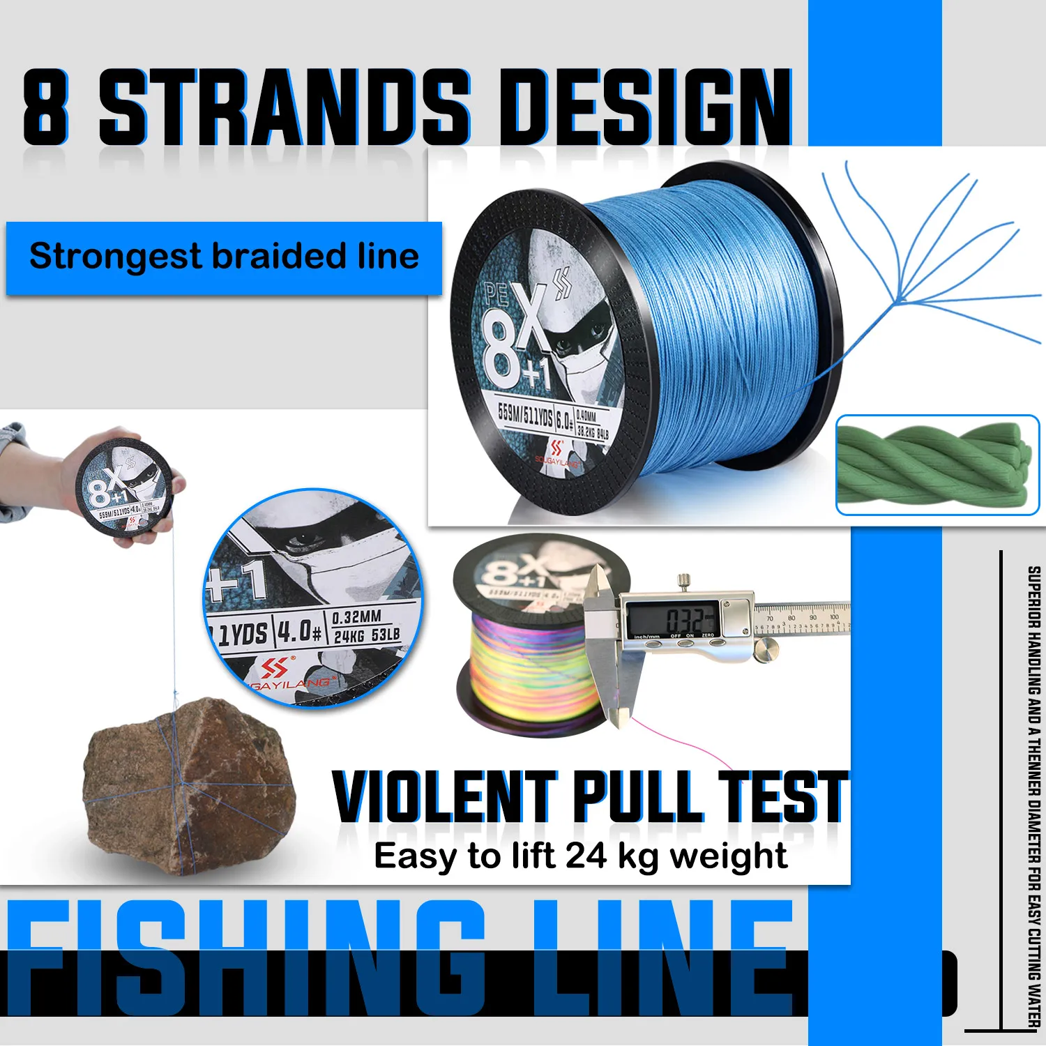 Línea de pesca Sougayilang PE, línea trenzada de 8 + X, línea de pesca multifilamento, alambre de pesca súper fuerte de 16-84LB para carpa - imagen 4