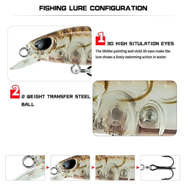 Señuelos de pesca de pececillo que se hunden, 35mm, 2g, cebo duro Artificial, Crankbait para lubina de agua dulce, Jerkbait, equipo de natación de plástico, 1 ud. - imagen 2