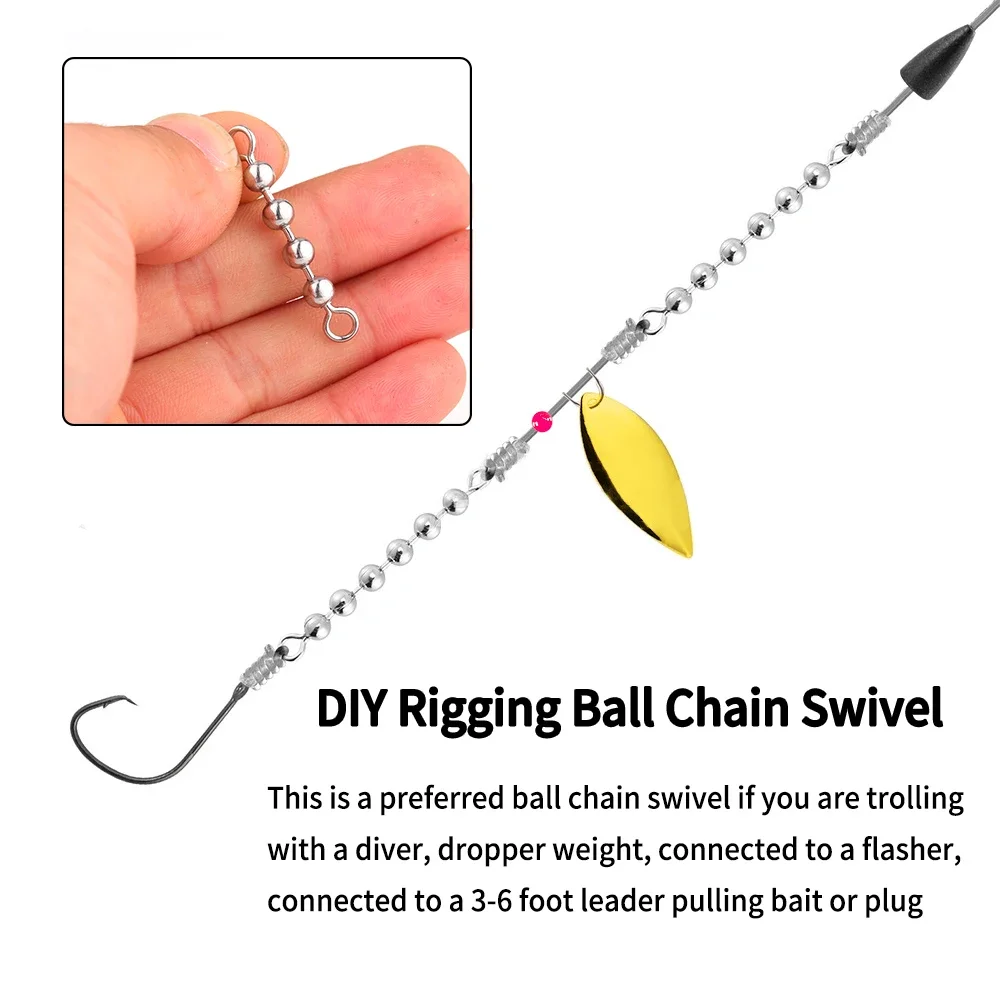 Ellllv-Cadena de bolas de acero inoxidable para pesca, accesorio giratorio de 3/4/6 cuentas, conectores de aparejo DIY, 50 unids/lote por bolsa - imagen 5