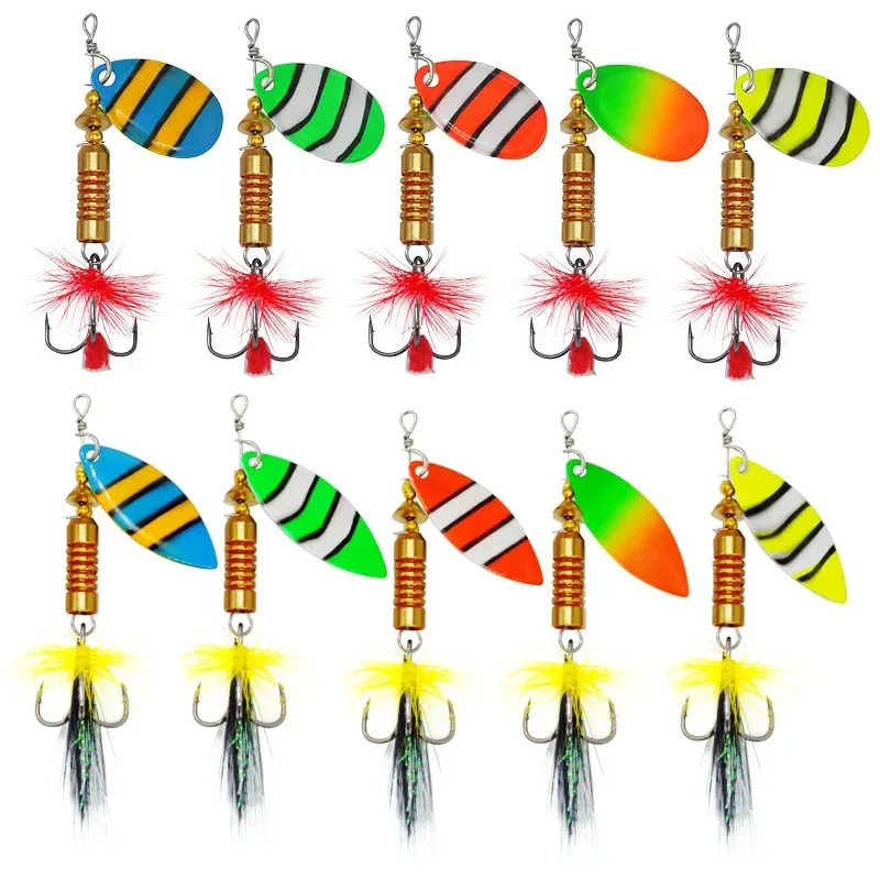 SWOLFY 6 uds cuchara lentejuelas Wobblers Bass Pesca con anzuelos de plumas 6g cebo duro de Metal giratorio Spinner señuelo de Pesca - imagen 5