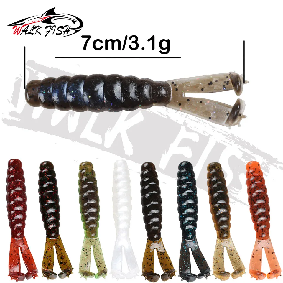 WALK FISH-señuelo de pesca suave para buzo, cebo de gusano de plástico resistente flotante Tpr de doble cola salada, Wobbler de silicona, Leurre Souple, 6 uds. - imagen 3