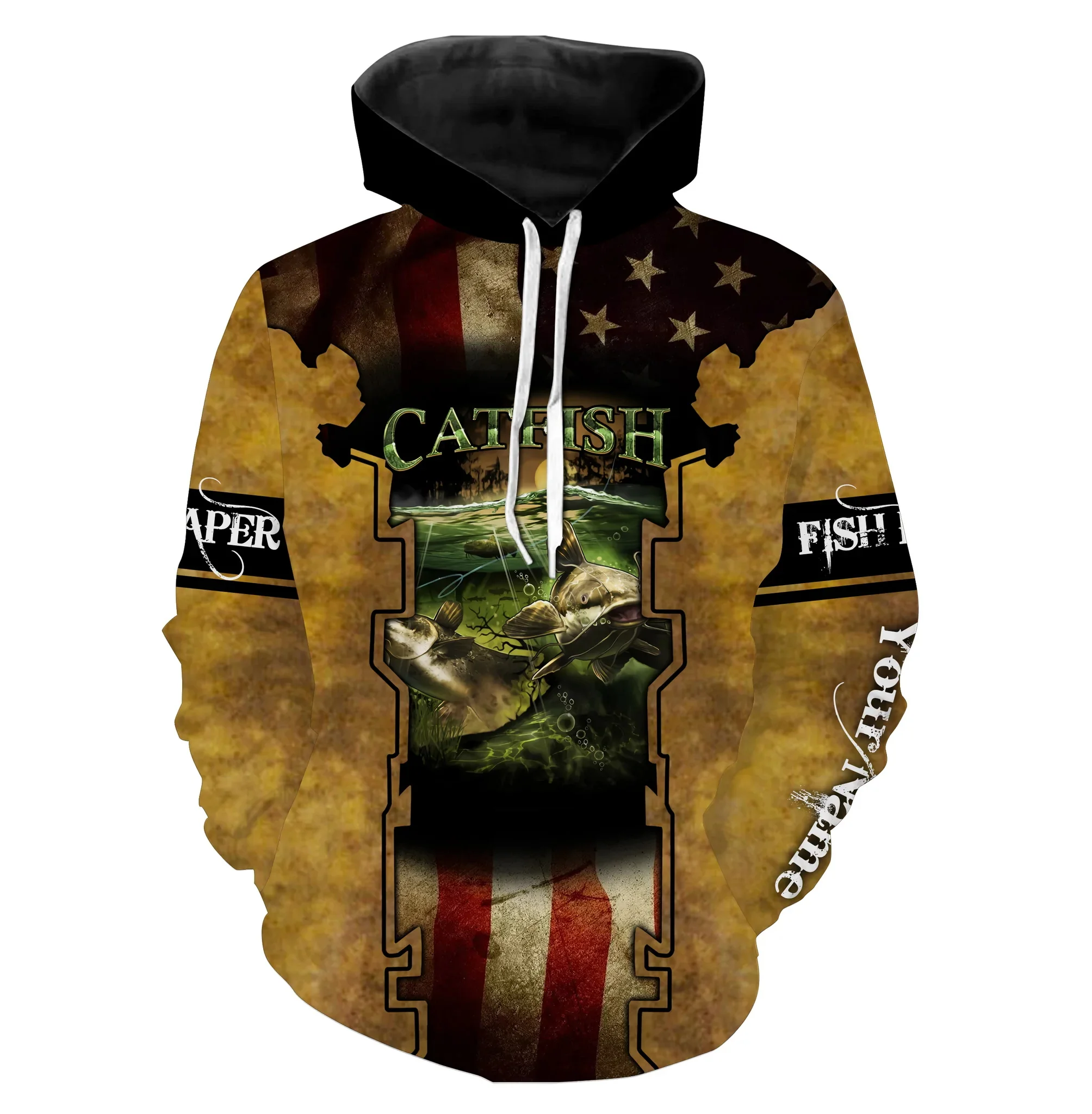 Sudadera con capucha personalizada patriótica para pesca de bagre con estampado 3D - imagen 3