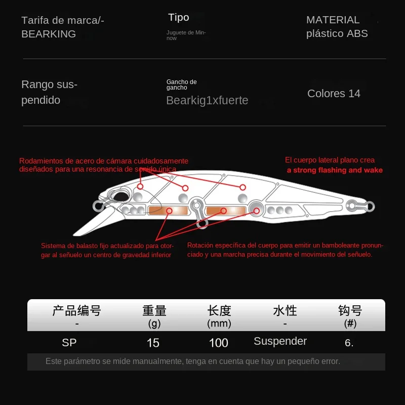 Bearking 10cm 15g modelo caliente Señuelos de pesca cebo duro 14 colores para elegir minnow calidad profesional minnow profundidad 0,8-1,5 m - imagen 2