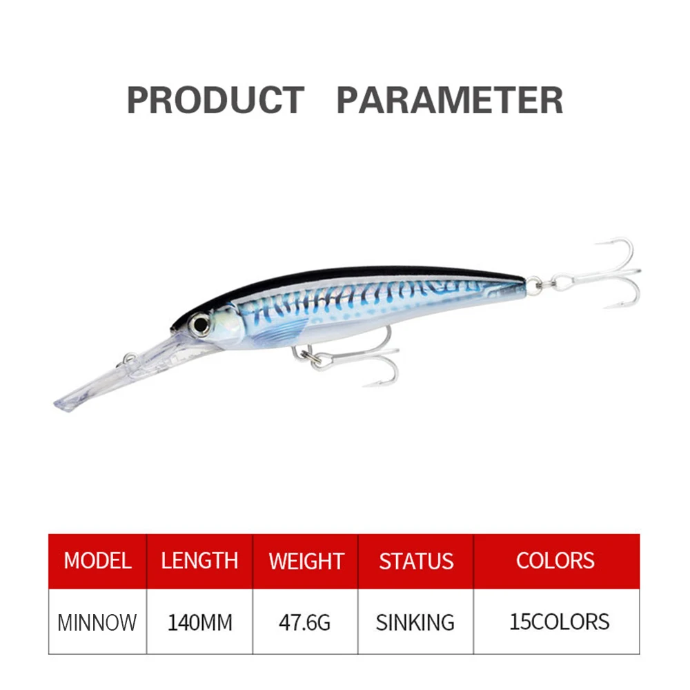 Señuelo de pesca de 14cm y 47,6g, cebo duro Artificial de tiro largo, hundimiento lento, Jerkbait, Swimbait, cebo de lubina para pesca en el océano - imagen 4