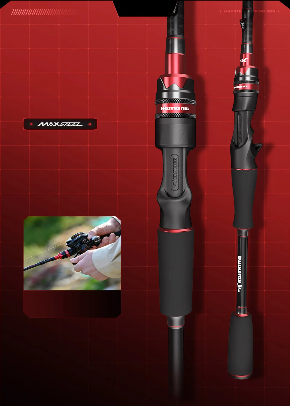 Detalle del asiento de carrete con guías cerámicas SiC de alta resistencia y mango de EVA