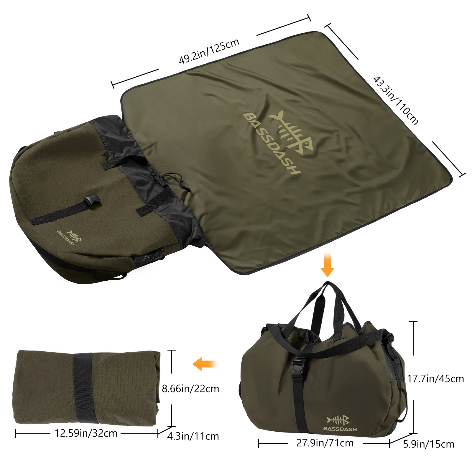 BASSDASH Wader Bolsa plegable con cambiador, asas de correa para el hombro, almacenamiento de botas de malla para pesca, viajes, caza, senderismo FP08 - imagen 3