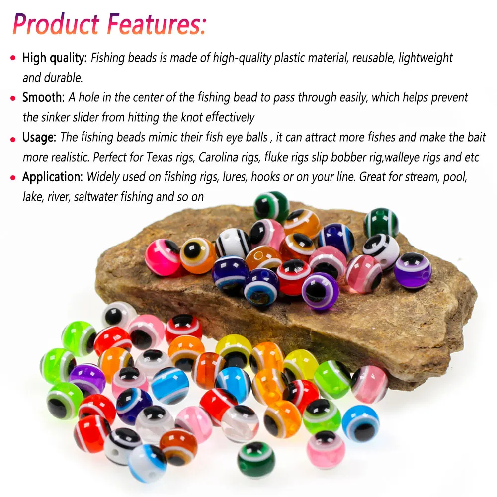 Bimoo 50 Uds 6mm ~ 12mm señuelo de pesca cuentas de ojo redondo cuentas de aparejo de pesca para aparejos de Texas Carolina Rigs Fluke Rigs Slip Bobber Rigs - imagen 3