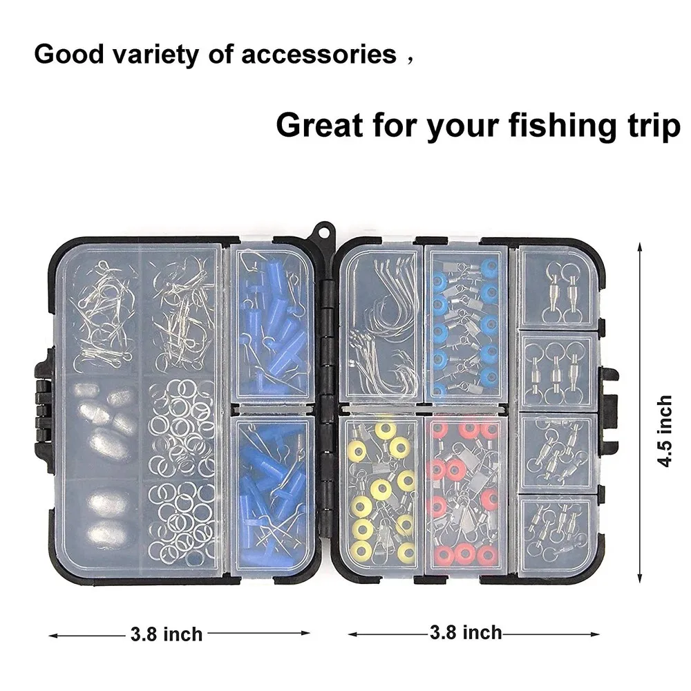 172 Uds accesorios de pesca Kit de aparejos rodamiento de bolas giratorios plomo deslizante huevo pesas anillos divididos anzuelos triples ganchos circulares - imagen 4