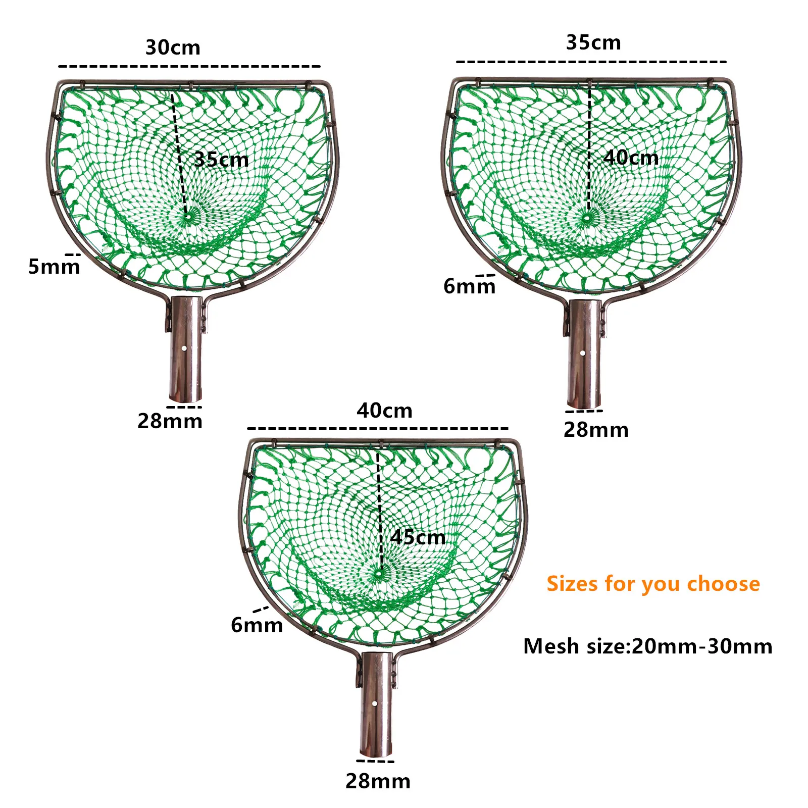 POUI COME DREAM Red de aterrizaje de doble anillo de acero inoxidable fuerte para reemplazar la cabeza Red resistente al desgaste y de secado rápido 30 cm-40 cm - imagen 2