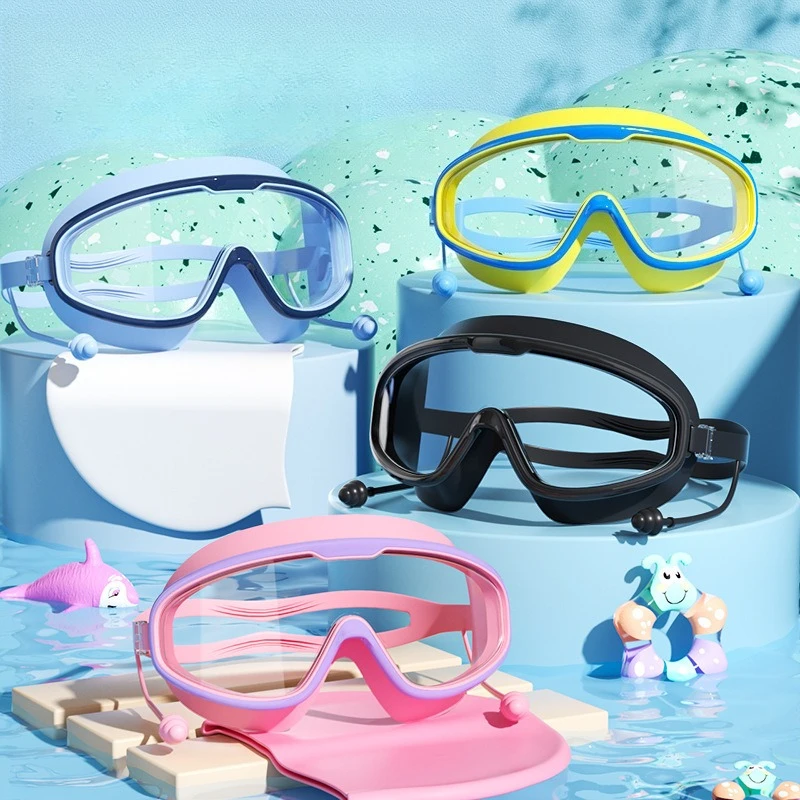 Gafas de natación de silicona para hombre y mujer, lentes de natación con marco grande y tapones para los oídos, profesionales, antiniebla, HD, accesorios de natación - imagen 2