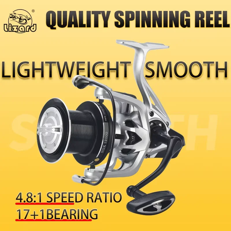 Carrete Lizard Surf Spinning Plateado para Pesca Mar y Carpa - imagen 4