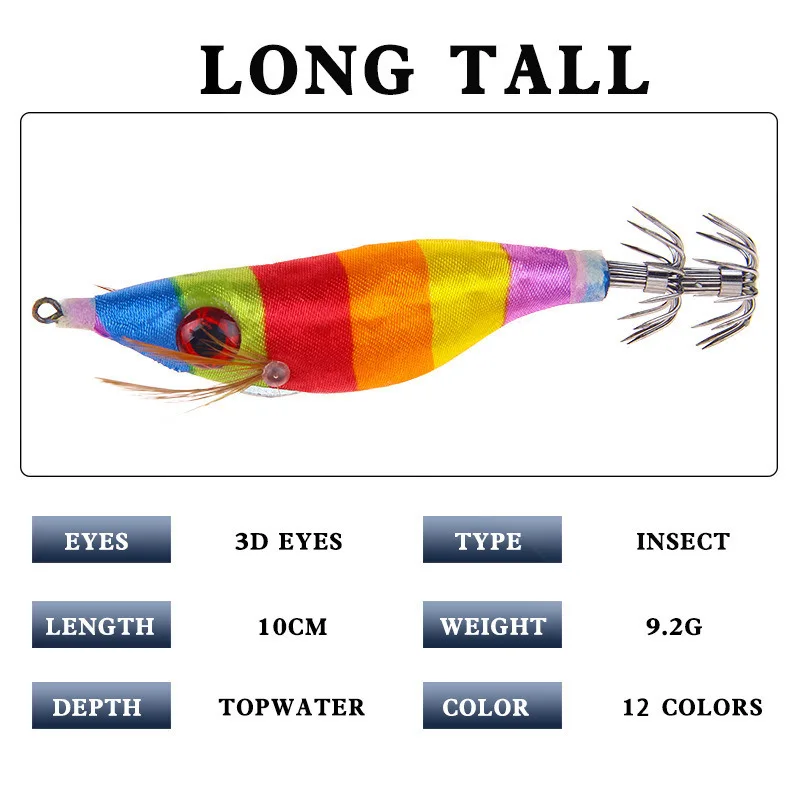 Señuelo de pesca de 9g/10cm, juego de anzuelos de calamar y plomo, camarones de madera, pulpo Artificial, sepia, cebo duro - imagen 4