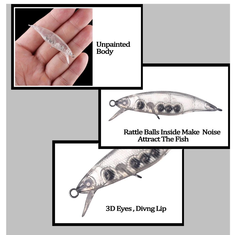 Chan'sHuang-Cebo en blanco sin pintar, 20 piezas, 5,5 cm, 3,2g, sonajero de hundimiento, Mini pececillo, señuelo de pesca Artificial - imagen 4