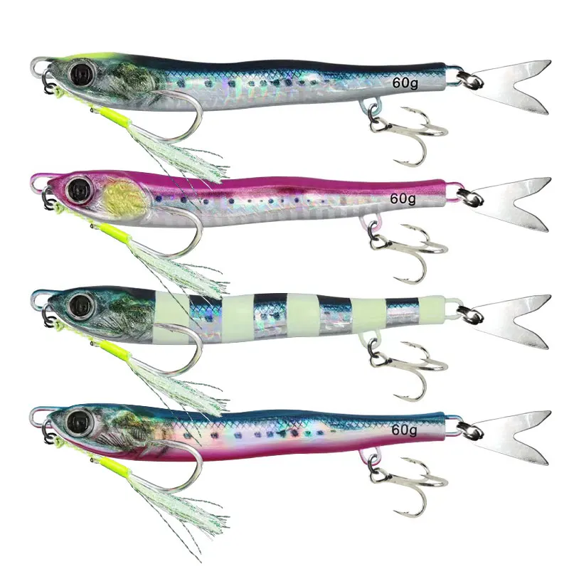 AS Fast JIg-señuelo para pescadores, plantilla brillante, anzuelo triple con estampado 3D, velocidad que cae, 40g, 60g, 80g, cebo duro de Metal, Jigging, Pesca - imagen 5