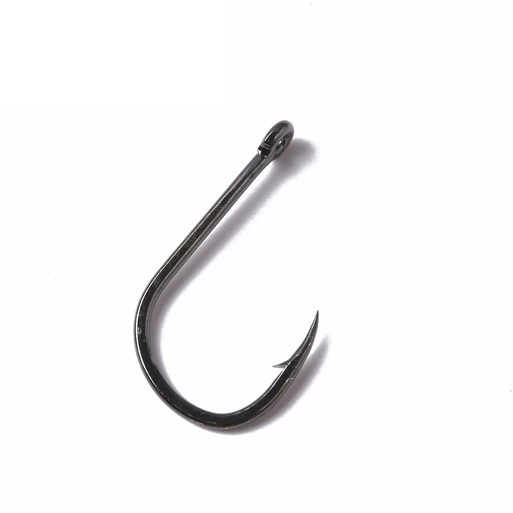 20 unids/lote gama50358 anzuelo de acero rico en carbono con púas 1/0-14 #   Anzuelos con agujero Jig carpa anzuelo de pesca con mosca de ojo grande - imagen 5