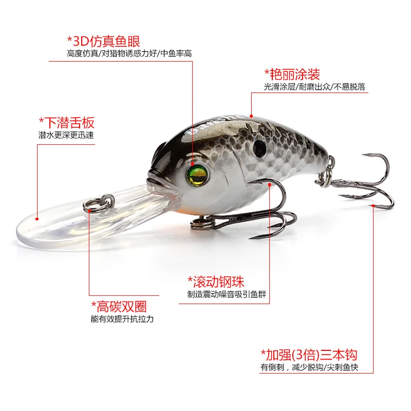Señuelos de Pesca de 1 piezas, 5cm, 10g, Crankbait, Minnow, anzuelos triples, cebos duros para nadar, Wobbler, lengua larga - imagen 2