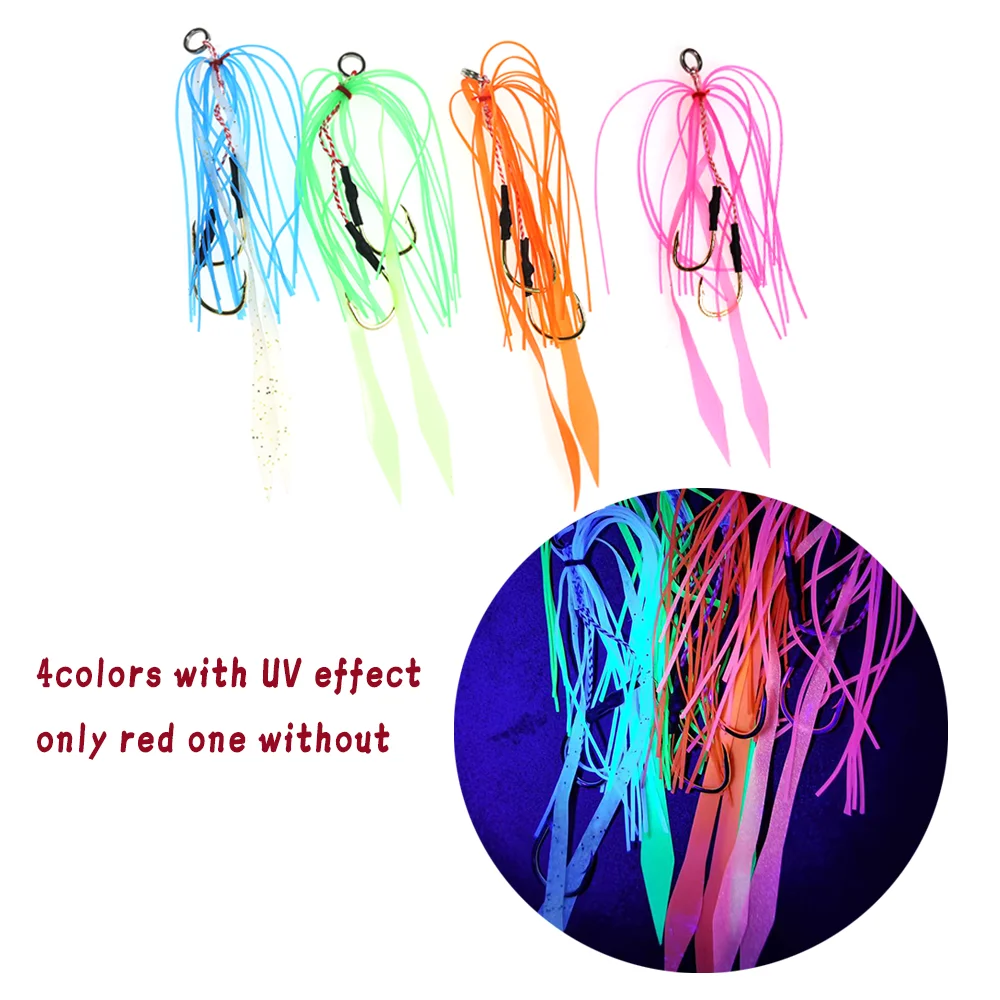 LIONRIVER-Conjunto de señuelo de remolque de pesca, conjunto de 8 piezas de falda de goma de silicona, anzuelo de plantilla, cebo de pulpo para agua salada - imagen 5