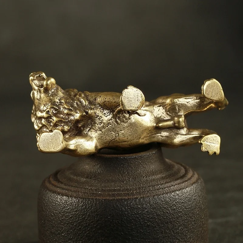 Estatua de León de bronce antiguo, pequeños adornos, leones de montaña de cobre macizo, figuras en miniatura, escultura de latón, decoración artesanal - imagen 3